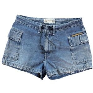 Vintage Abercrombie & Fitch Cargo Jean Shorts Women's Small Denim Drawstring Y2K